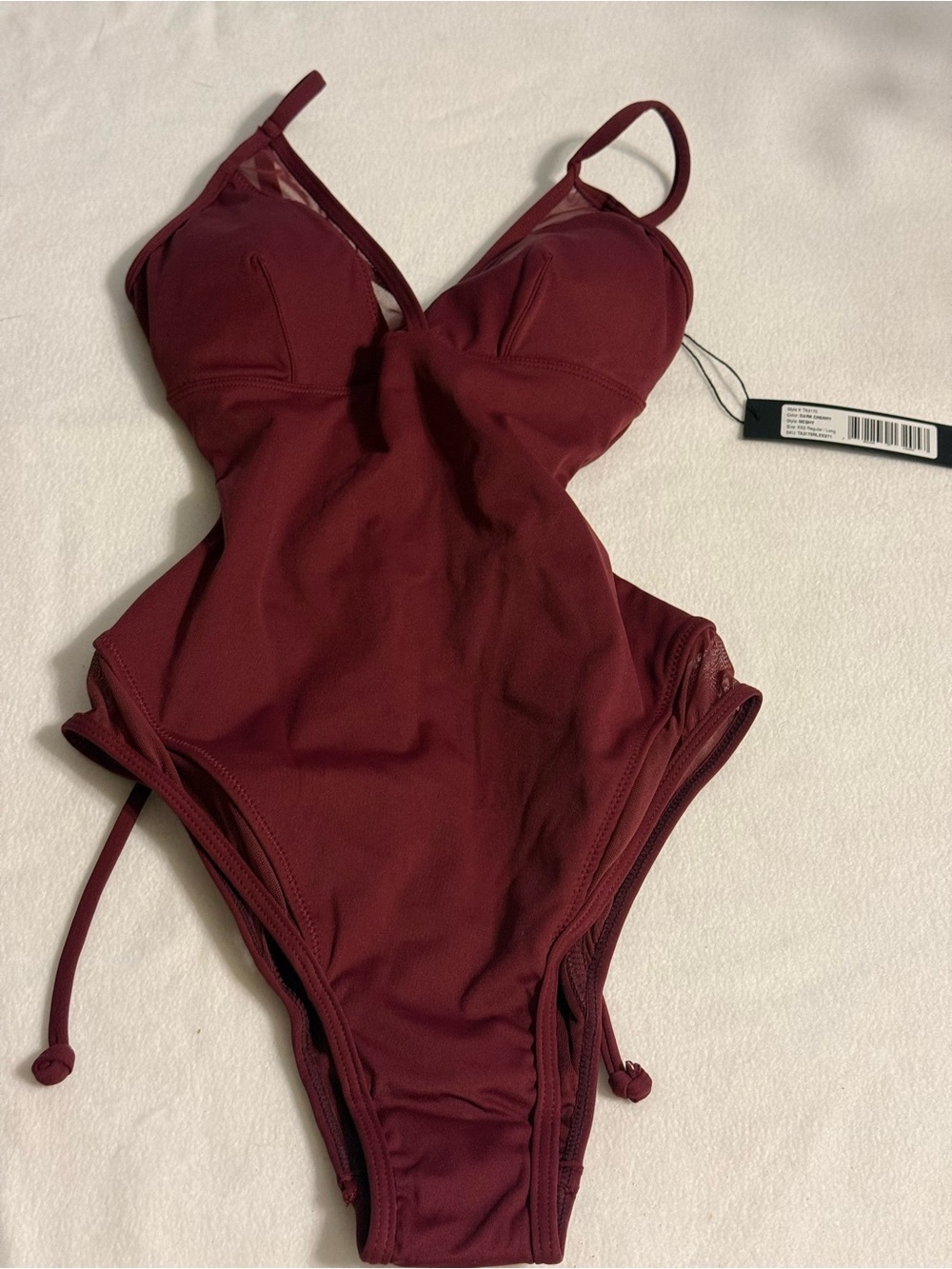 New Ta3 Meshy One Piece Shaping Bathingsuit. Size XXS Regular/Long. Dark Cherry.